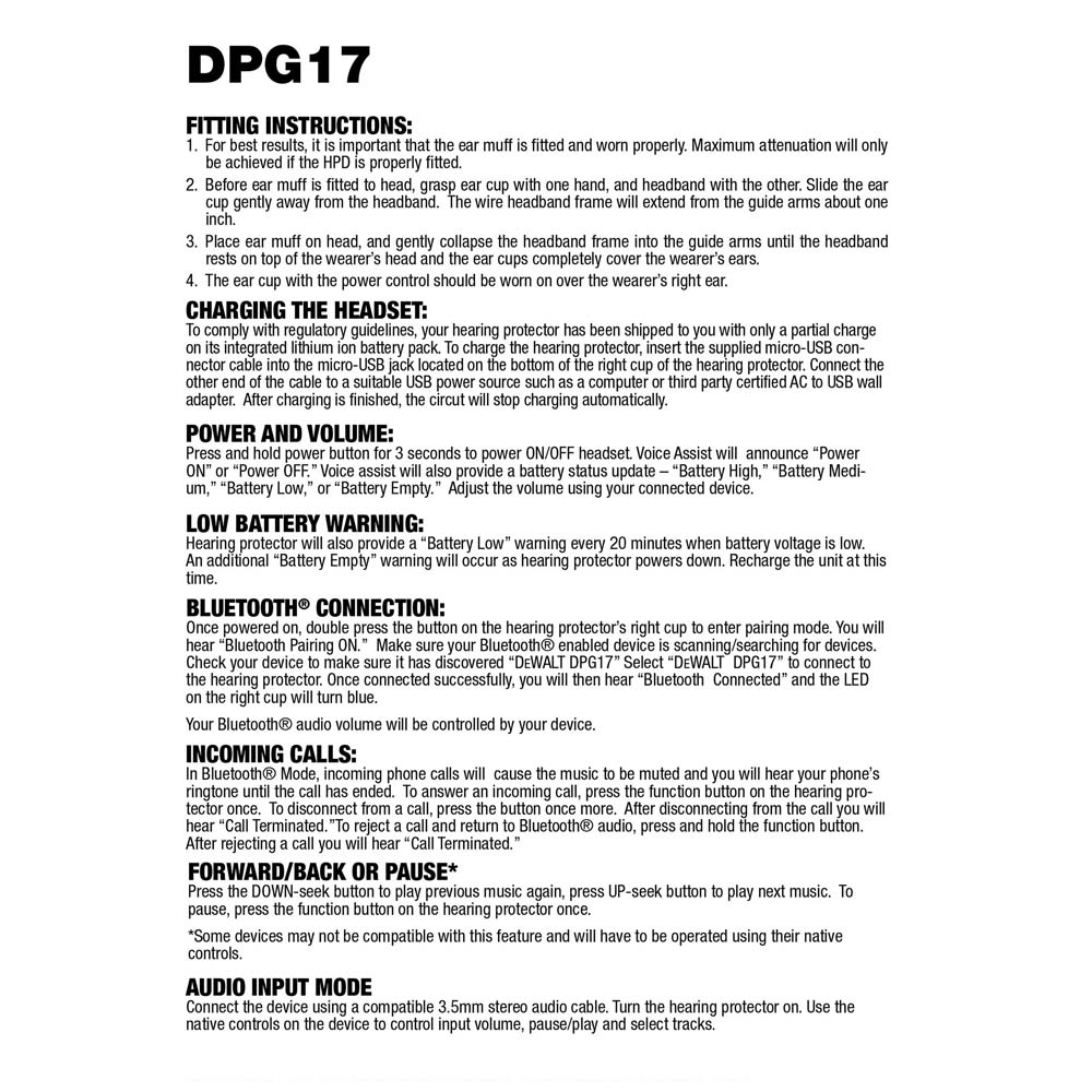 DeWalt DPG17 Bluetooth Earmuff